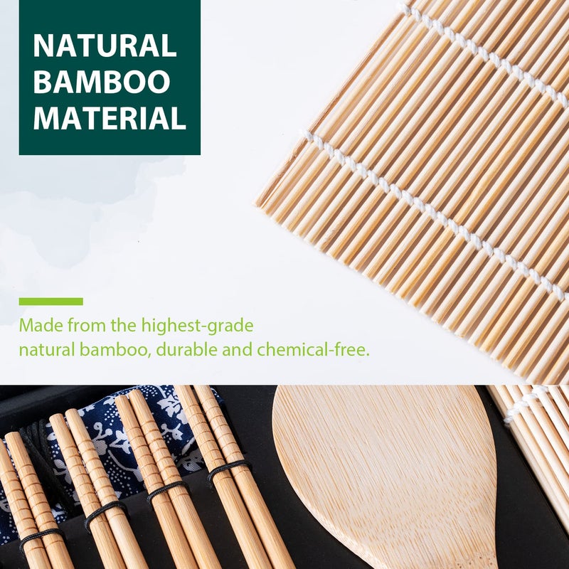 Soeos Beginner Sushi Making Kit, 10 Piece Bamboo Sushi Kit with 2 Bamboo Rolling Mats, 5 Pairs Chopsticks, Paddle, and Spreader, All Natural, Sushi Making Kit Gift Set, Sushi Maker Kit, Sushi Maker. - Image 5